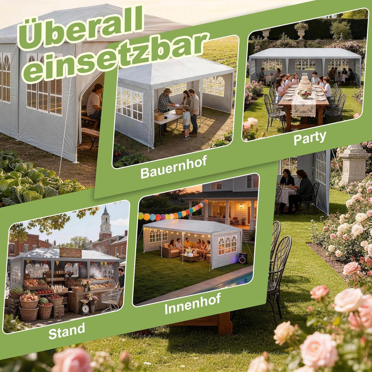 3x6m Partyzelt mit Seitenteilen – Gartenpavillon Grau