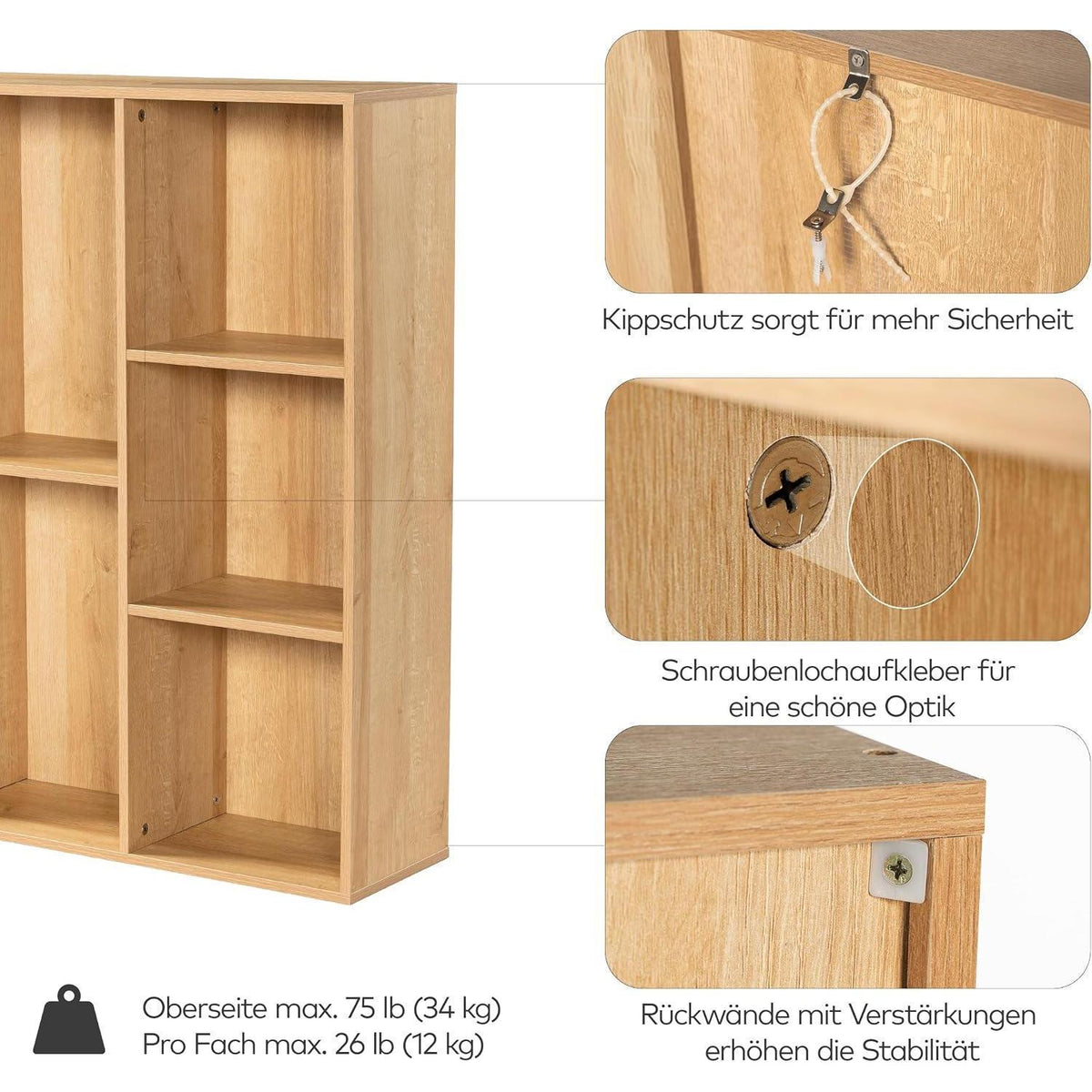 Holz Würfelregal 8 Fächer mit Rückwand – Bücherregal & Raumteiler