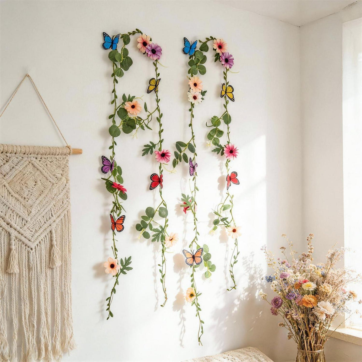 Blumen Girlande mit Schmetterlingen – 2er Set, 2m lang