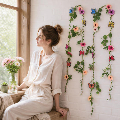 Blumen Girlande mit Schmetterlingen – 2er Set, 2m lang
