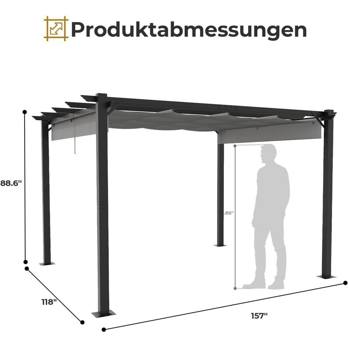 LEADZM Pergola 3x4m – Freistehender Pavillon mit Schiebedach
