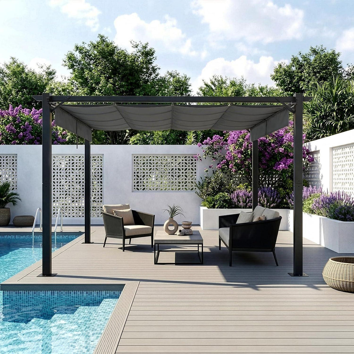 LEADZM Pergola 3x4m – Freistehender Pavillon mit Schiebedach