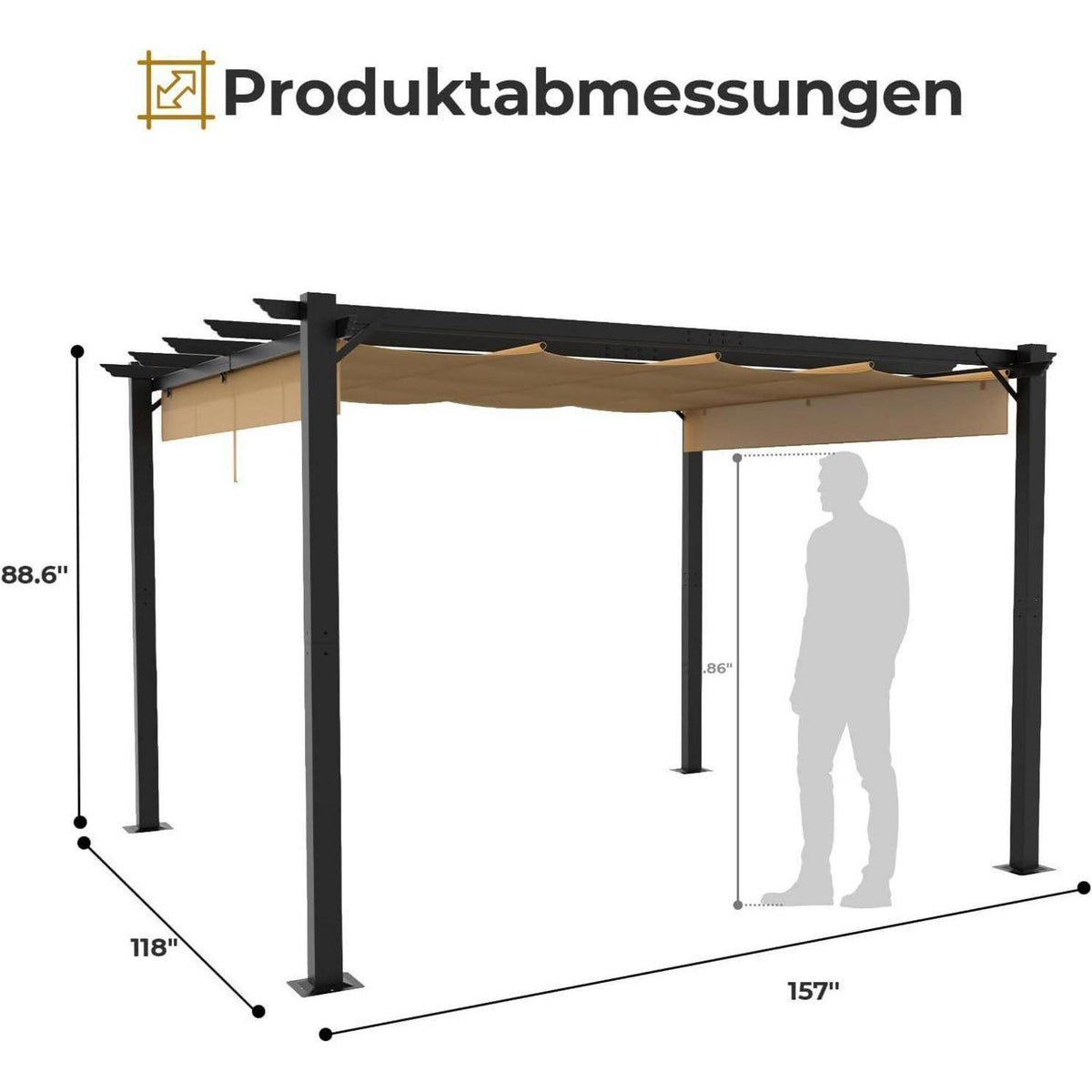 LEADZM Pergola 3x4m – Freistehender Pavillon mit Schiebedach
