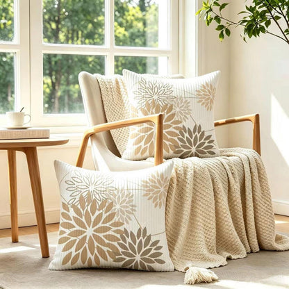 2x Kissenbezug Beige Kordsamt 30x50 cm - Landhaus Deko