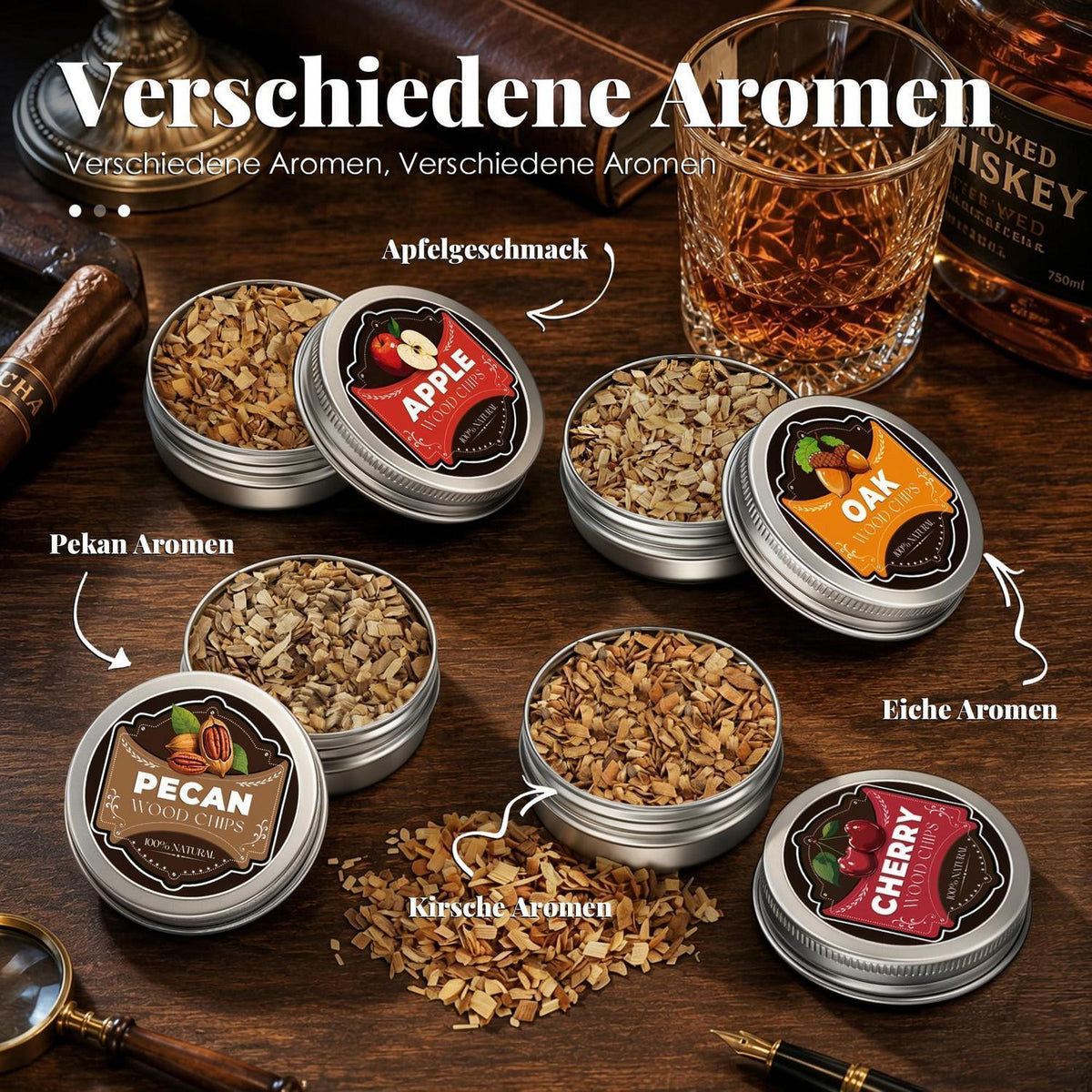 Whisky Räucher Set mit Feuerzeug & Holzspäne für Cocktails