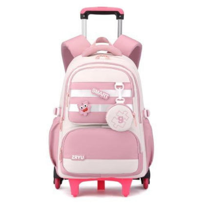 Schultrolley Rucksack Mädchen 3-9 Klasse, Rosa, Abnehmbar & 6 Räder