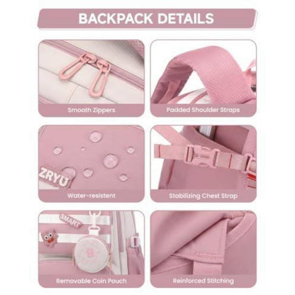Schultrolley Rucksack Mädchen 3-9 Klasse, Rosa, Abnehmbar & 6 Räder