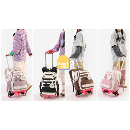 Schultrolley Rucksack Mädchen 3-9 Klasse, Rosa, Abnehmbar & 6 Räder