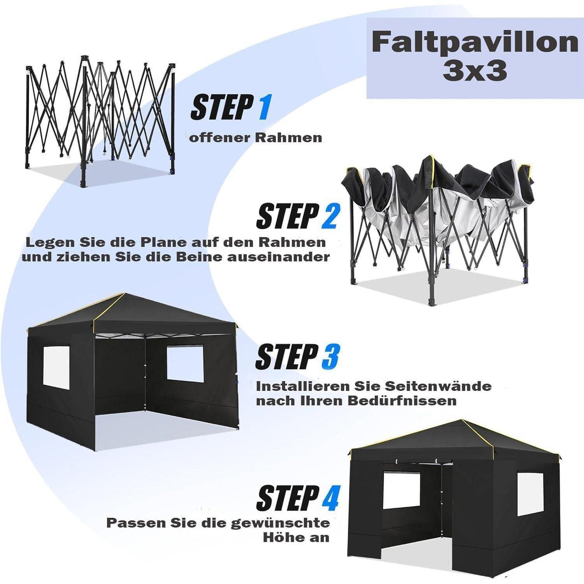 Faltpavillon 3x3 m mit Seitenteilen – Wasserdicht & Winterfest