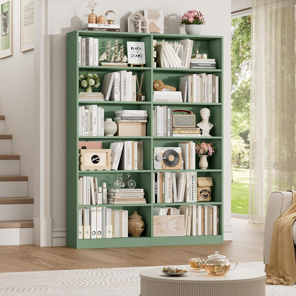 Bücherregal 12 Fächer – Grün, Standregal für Wohnzimmer & Büro