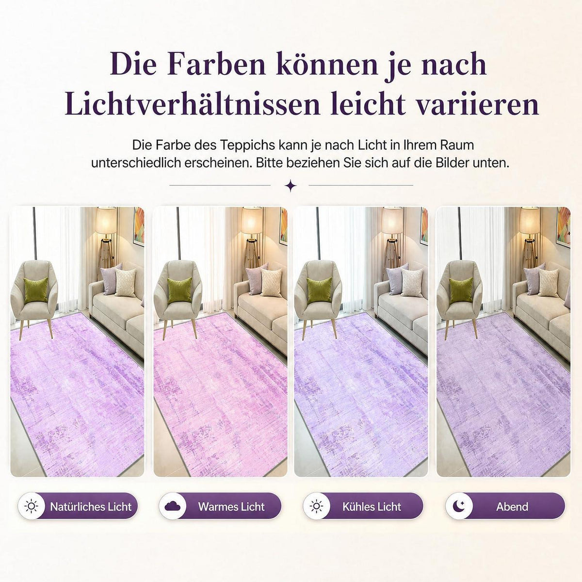 Vintage Teppich Lila 160x230cm – Weicher Kurzflor Teppich Wohnzimmer