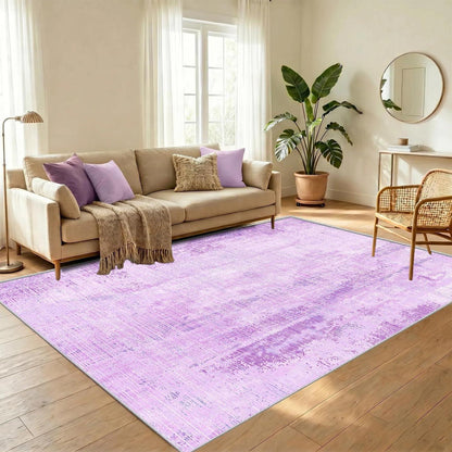 Vintage Teppich Lila 160x200cm – Weicher Kurzflor Teppich Wohnzimmer