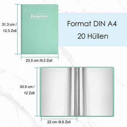 Zeugnismappe A4 mit 20 Klarsichthüllen – Mintgrün