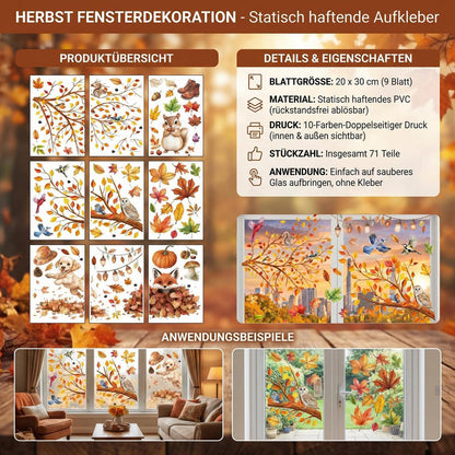Herbst Fensterbilder 71-teilig - Fensterdeko Ahorn, Kürbis & Eule