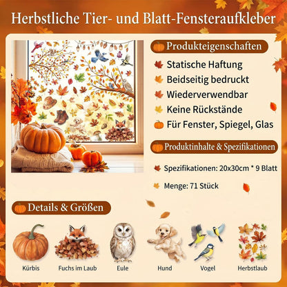 Herbst Fensterbilder 71-teilig - Fensterdeko Ahorn, Kürbis & Eule