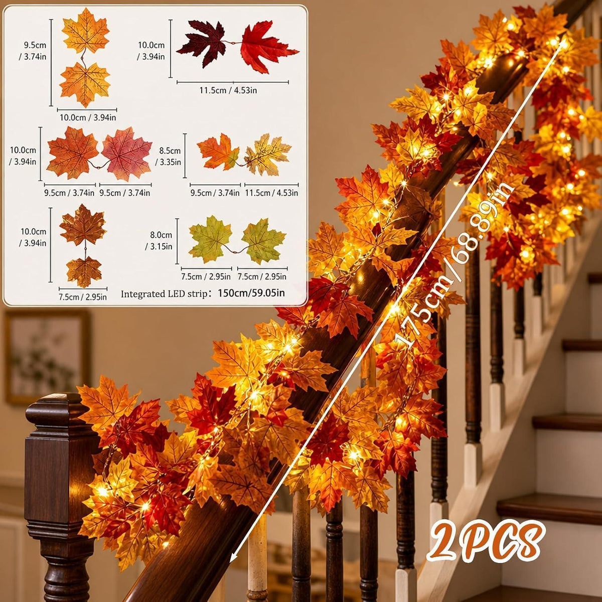 Herbstgirlande Blätterdeko – 2er Set für Zuhause & Garten