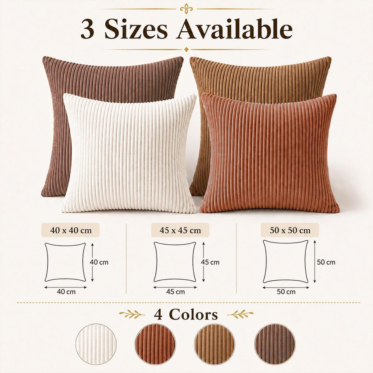 Kordsamt Kissenbezüge 50x50 cm, 4er Set, Braun, Gestreift
