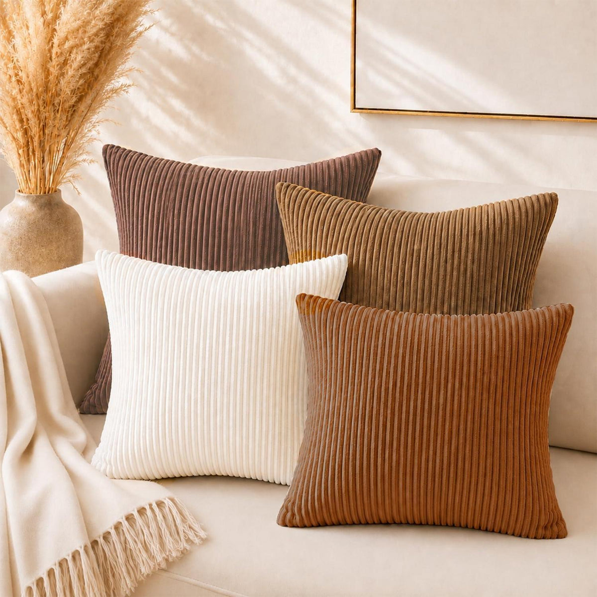 Kordsamt Kissenbezüge 4er Set 45x45 cm Brown Gestreift