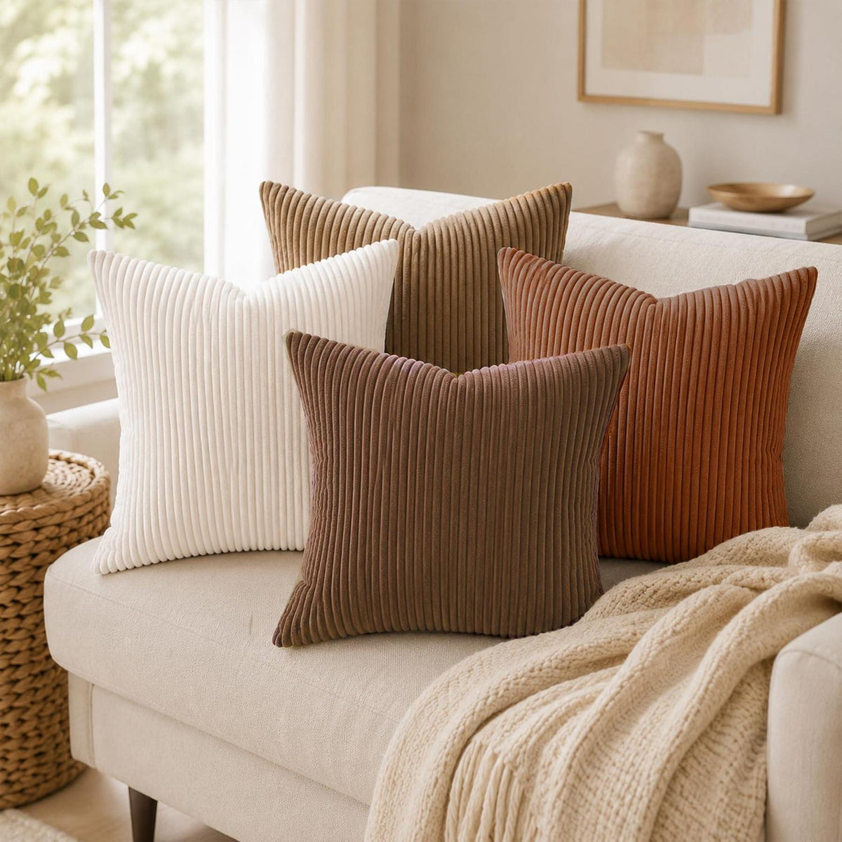 Kordsamt Kissenbezüge 4er Set 45x45 cm Brown Gestreift