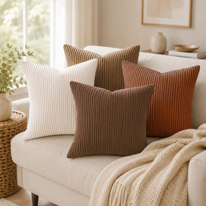 Kordsamt Kissenbezüge 4er Set 45x45 cm Brown Gestreift