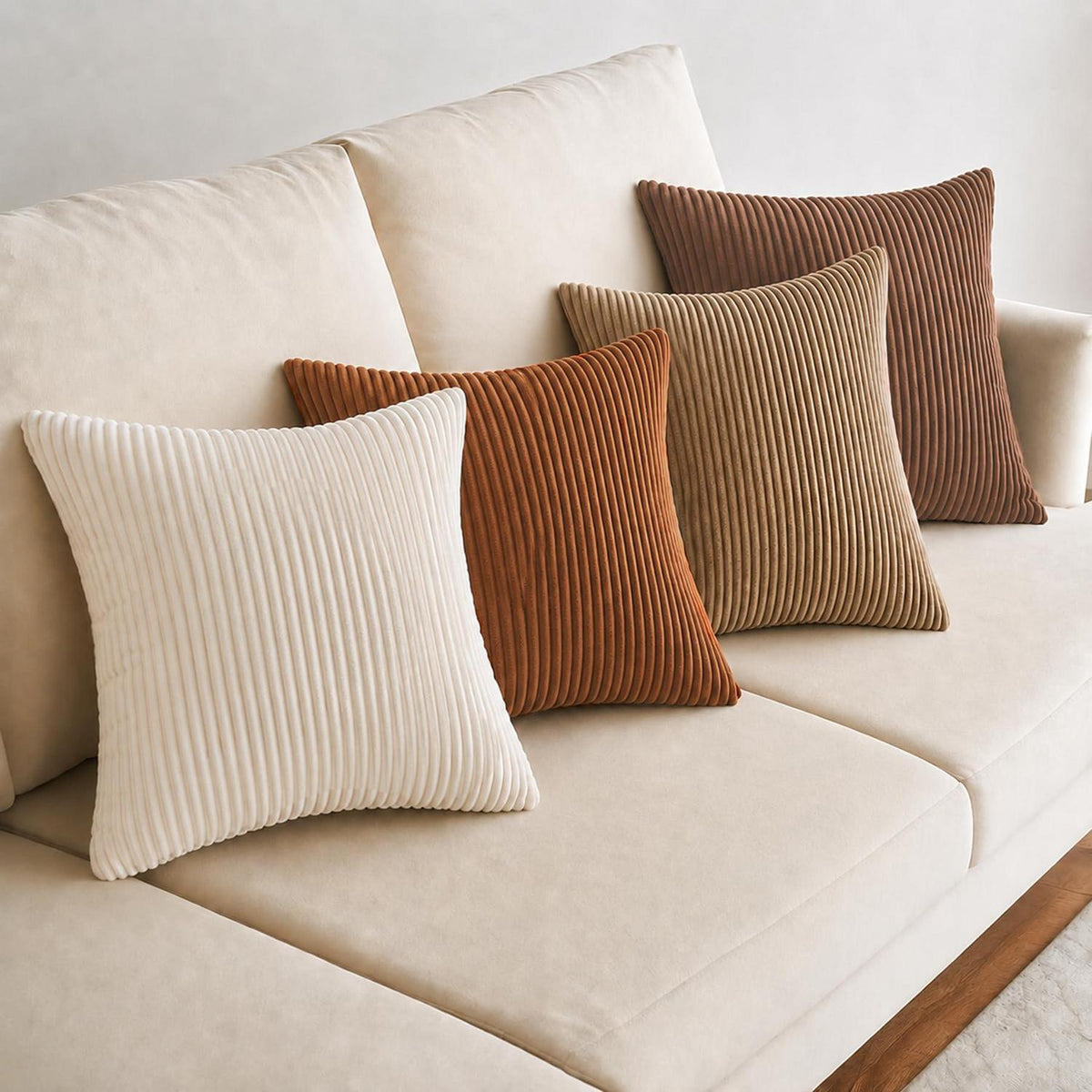Kordsamt Kissenbezüge 4er Set 45x45 cm Brown Gestreift