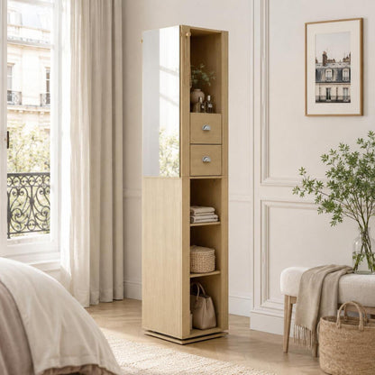Drehbarer Spiegelschrank mit Stauraum – 360° Hochschrank für Flur