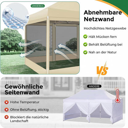 Faltpavillon 3x4,5 Wasserdicht mit Seitenwänden & Moskitonetz
