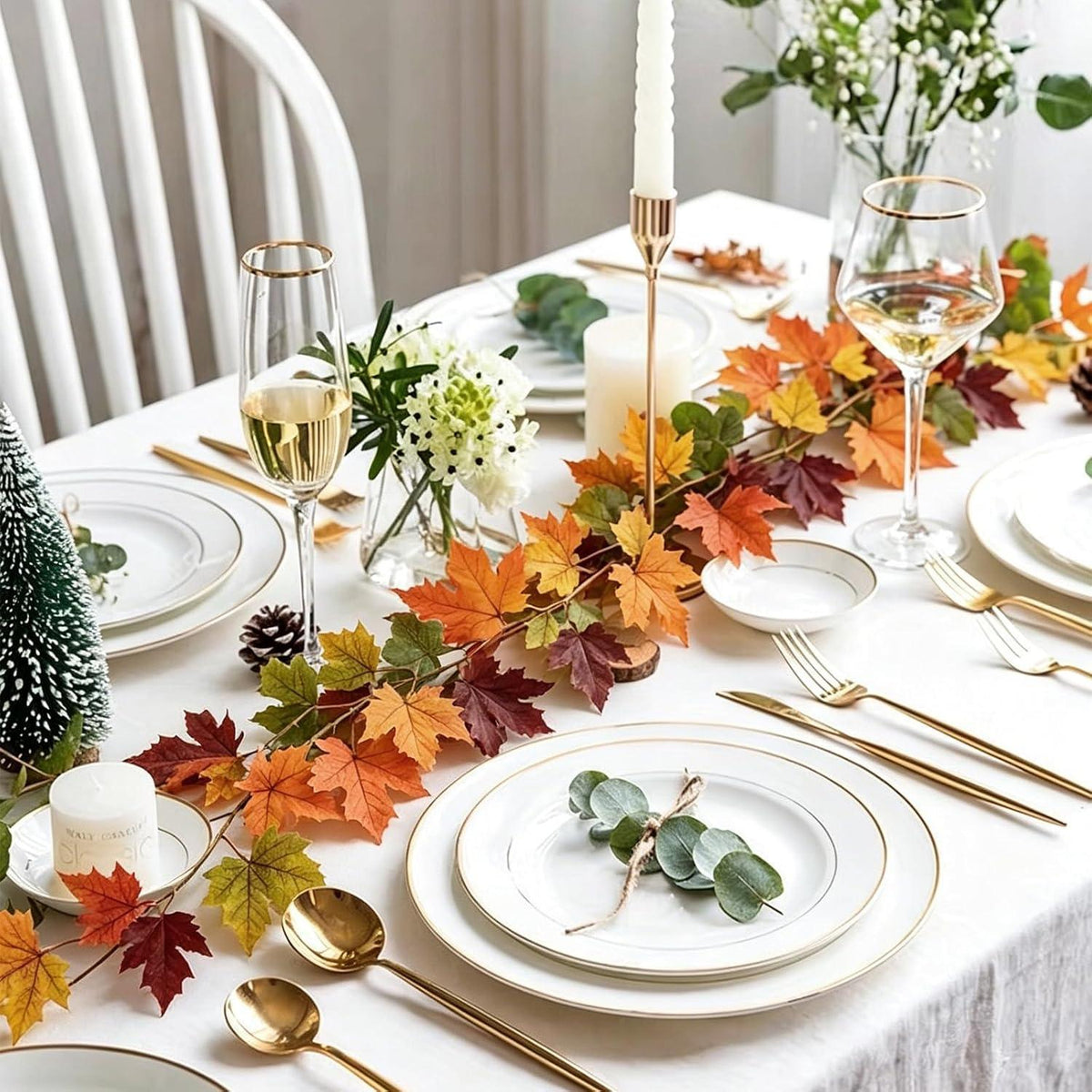 Herbstgirlande 2er Set | 176cm Ahornblatt Deko für Tür & Tisch