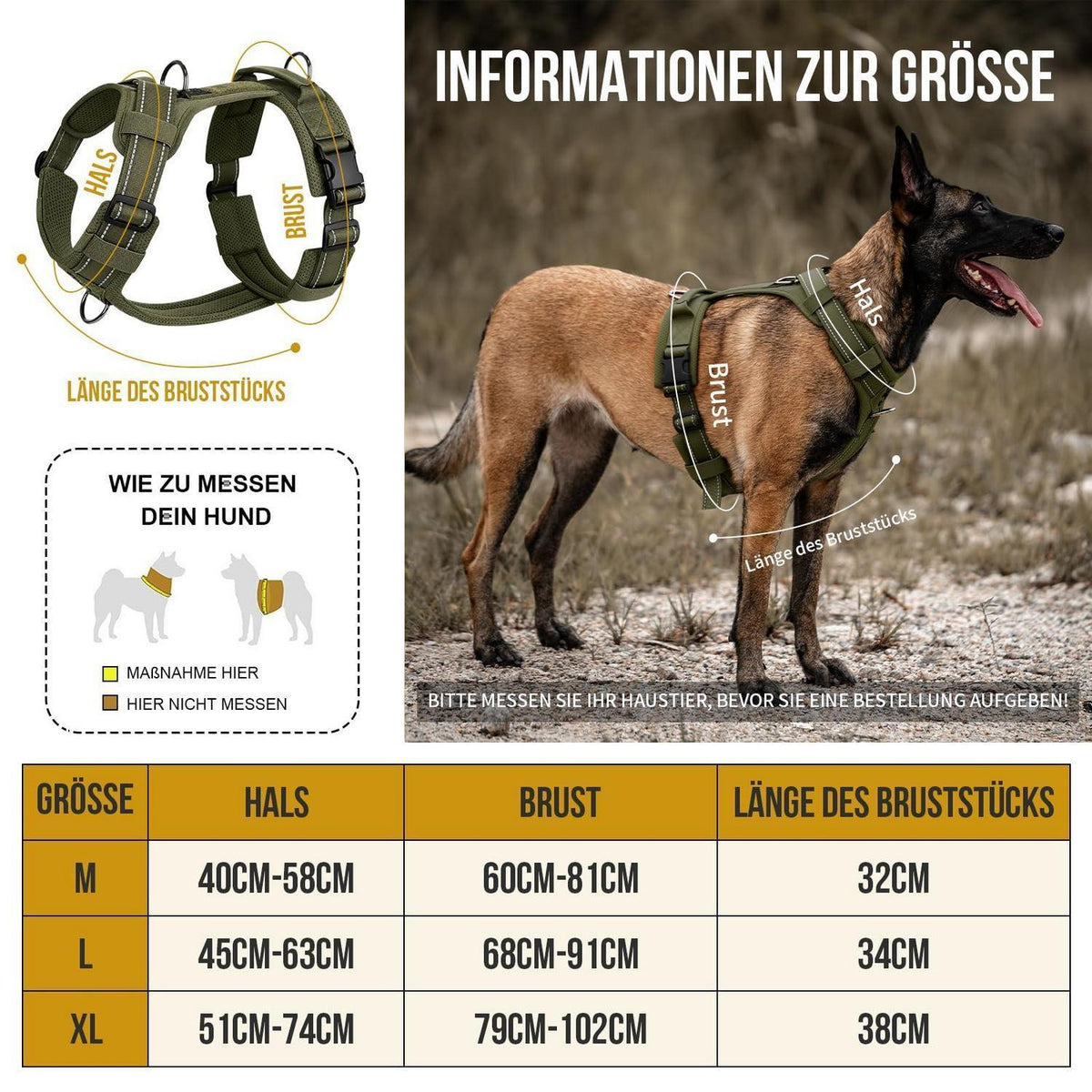 Diesel Taktisches Hundegeschirr Grün M (14-27kg)