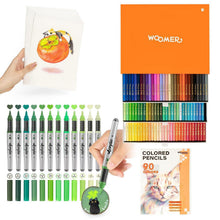 Acrylmarker Set 12 Grüntöne & 90 Buntstifte mit Übungspapier
