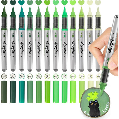 Acrylmarker Set 12 Grüntöne & 90 Buntstifte mit Übungspapier