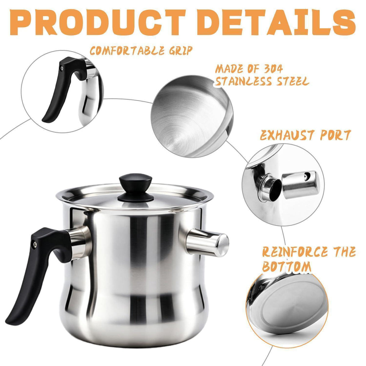 Doppelwandiger Milchtopf Edelstahl 1,5L mit Deckel & Pfeife