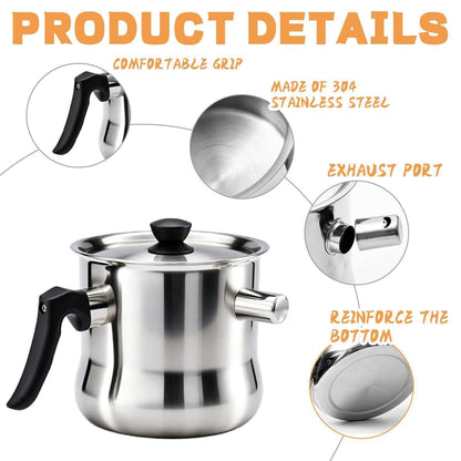 Doppelwandiger Milchtopf Edelstahl 1,5L mit Deckel & Pfeife