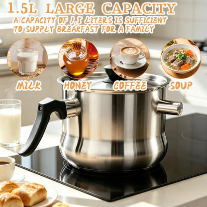 Doppelwandiger Milchtopf Edelstahl 1,5L mit Deckel & Pfeife