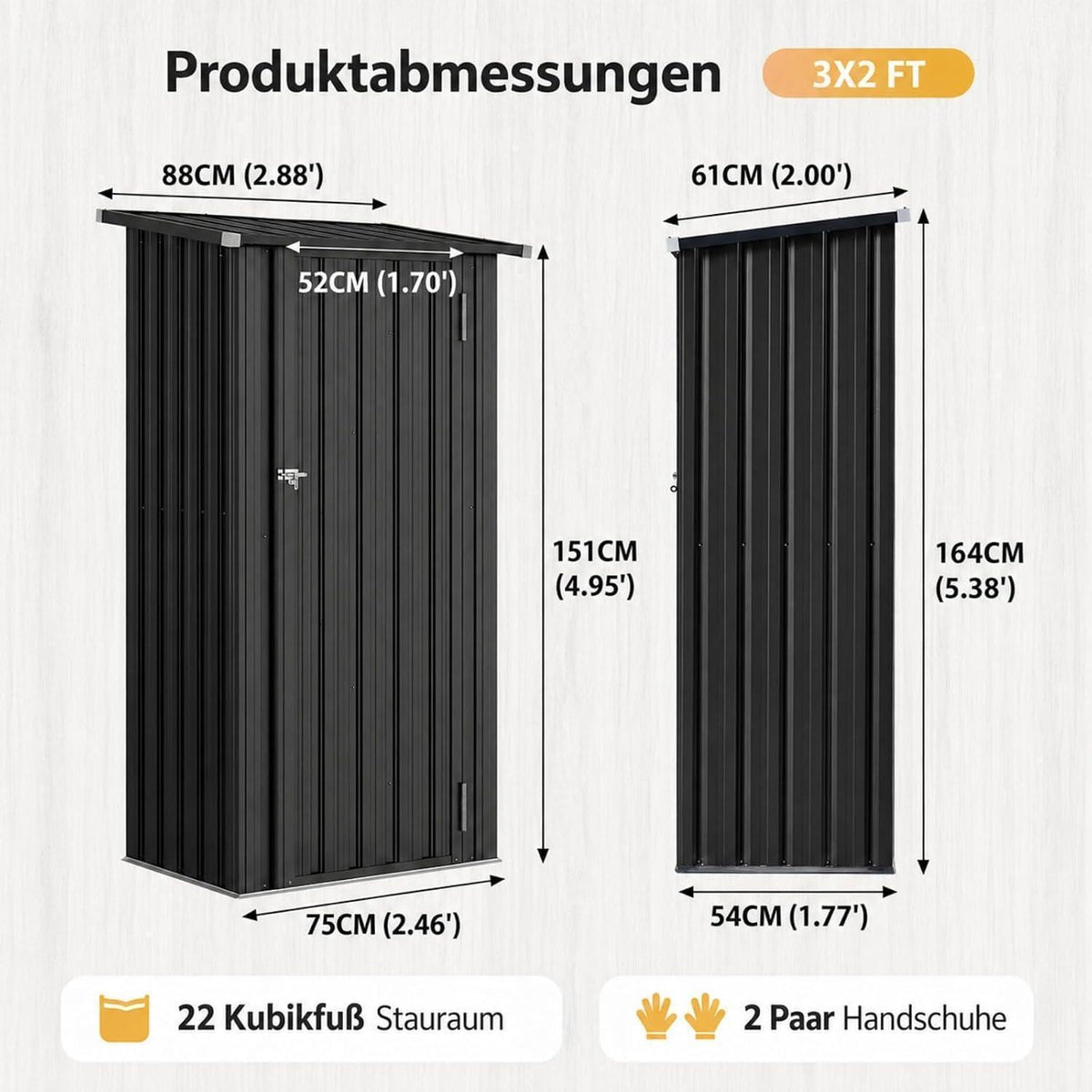 Metall Gerätehaus mit Regalböden – 88x54x164cm