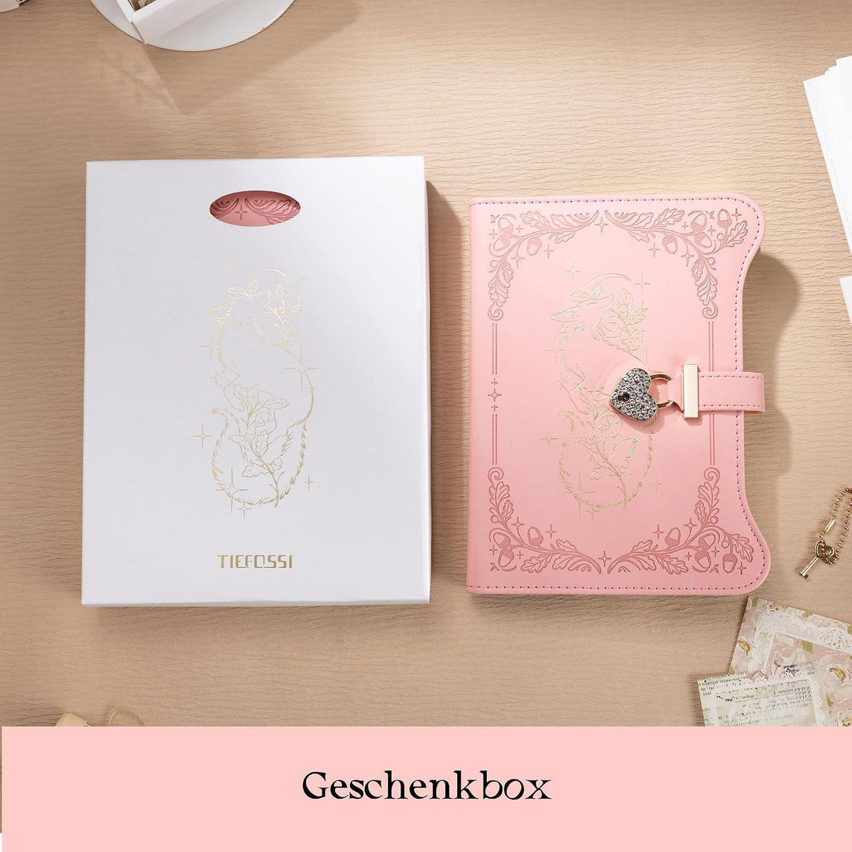 Notizbuch mit Schloss & Schlüssel – Fuchs Design A5
