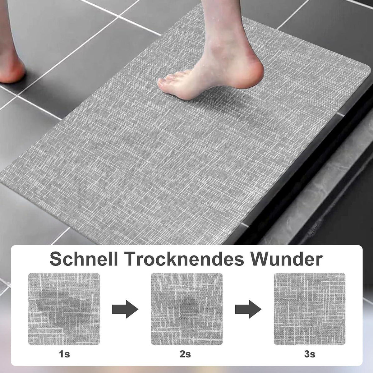Rutschfeste Badematte dunkelgrau 40x60 cm – Schnelltrocknend & Saugfähig
