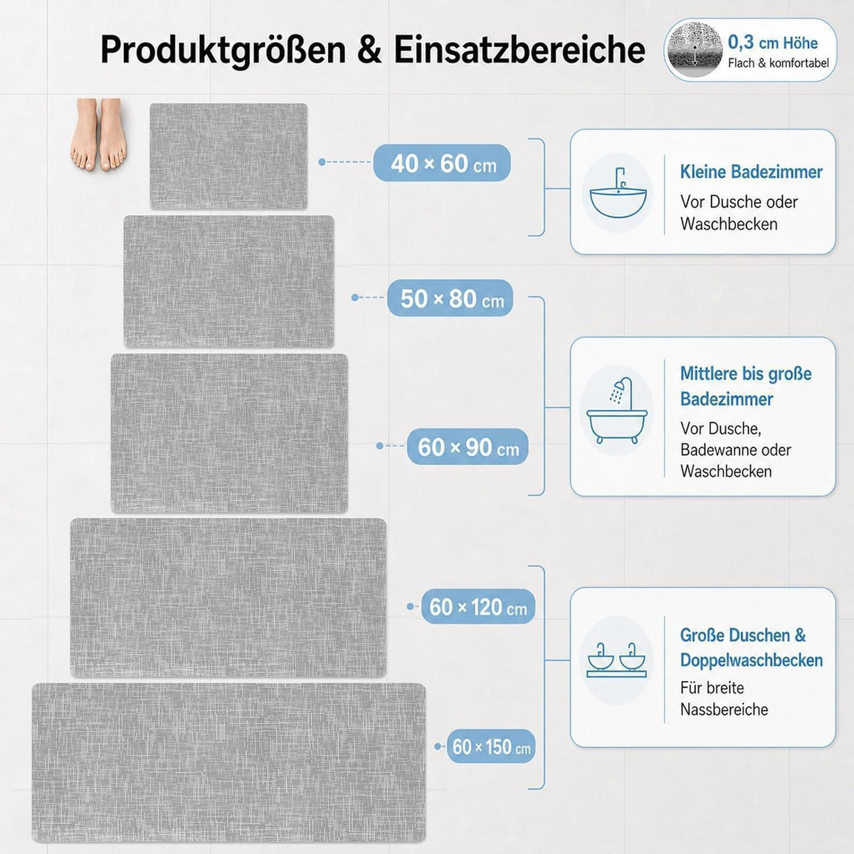Rutschfeste Badematte dunkelgrau 40x60 cm – Schnelltrocknend & Saugfähig