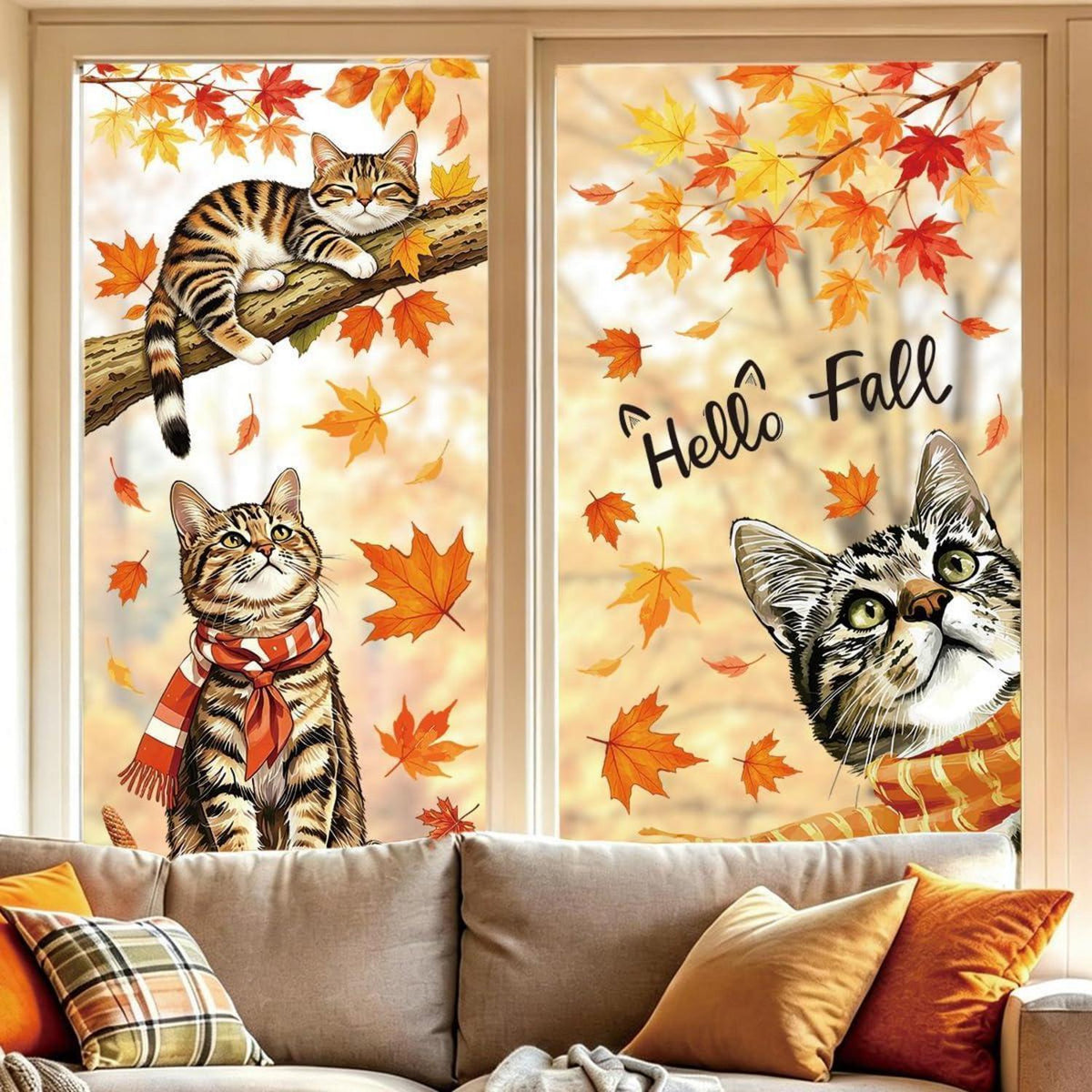 Herbst Fensterbilder PVC, 83 Stück Erntedank Deko, Ahornblatt Eichel