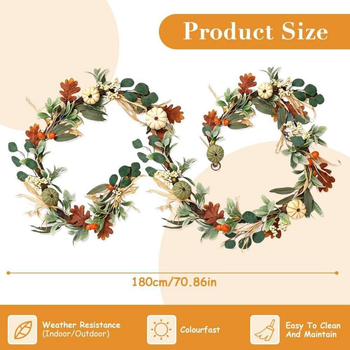 Herbstgirlande 180cm | Kürbis & Ahornblatt Deko für Innen & Outdoor