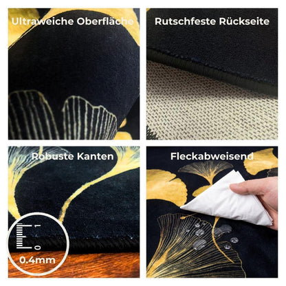 Waschbarer Teppich Schwarz-Gold 200x300 cm – Ginkgo Kurzflor Wohnteppich