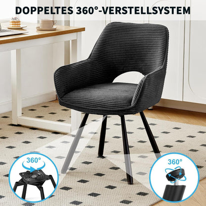 360° Drehbarer Esszimmerstuhl mit Armlehnen, Schwarz