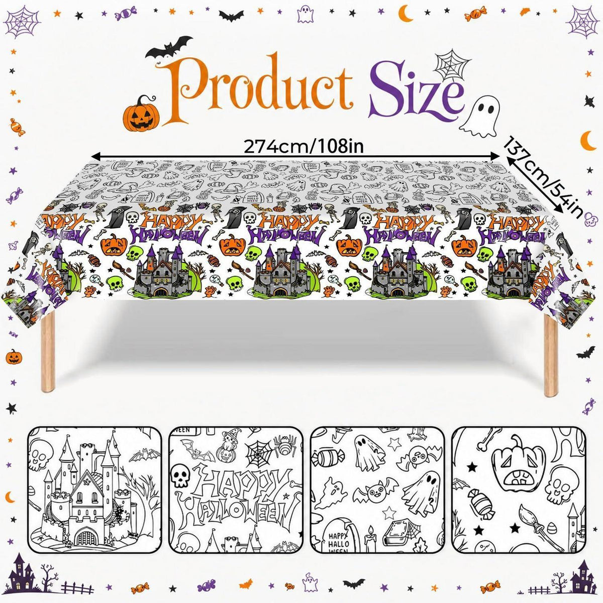 Halloween Ausmal-Tischdecke interaktiv 137x274 cm