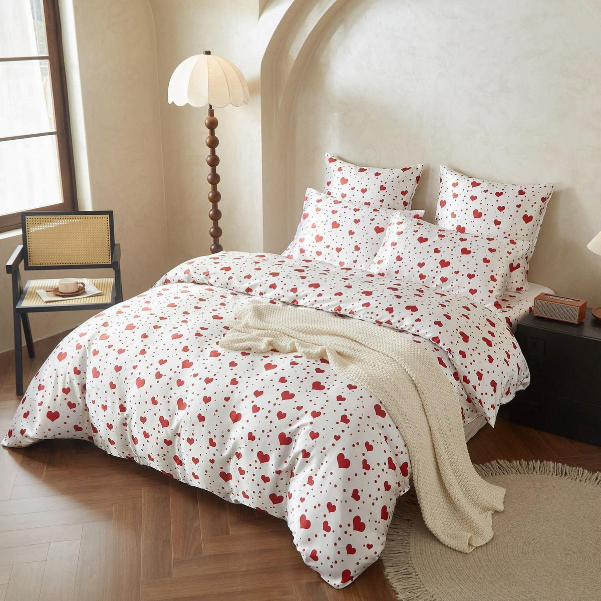 Satin Bettwäsche Set 135x200 Rot Herzen – 4-teilig & Hochwertig