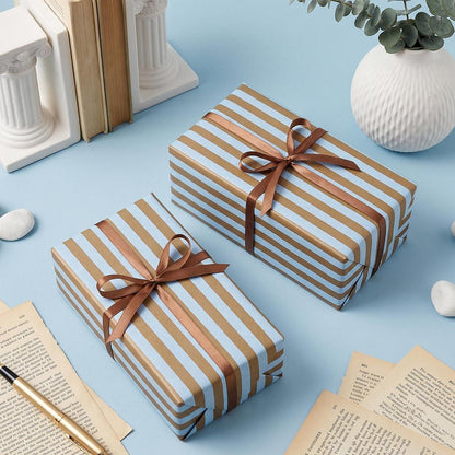 Geschenkpapier mit Kraftstreifen, blau-braun, 43,2cm x 5m