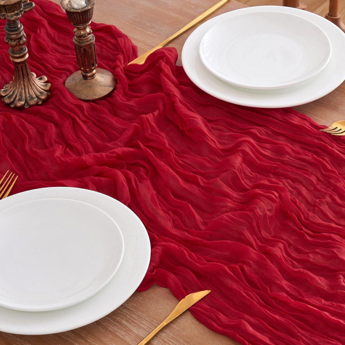 6x Tischläufer Boho Gaze 90x300cm Rot – Rustikale Tischdeko