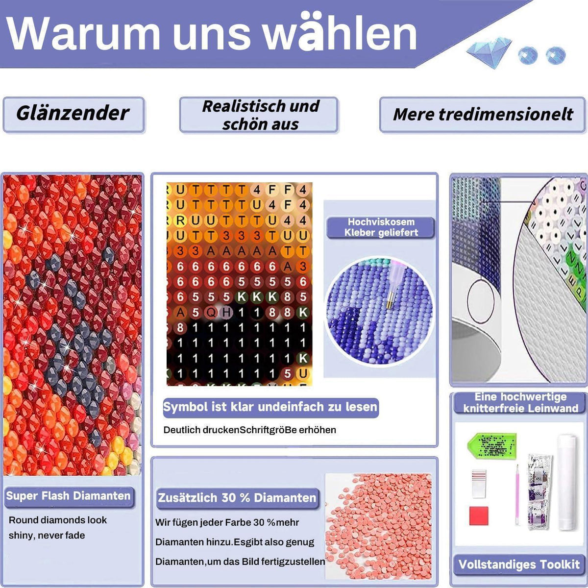 3x 5D Diamant Painting Set für Erwachsene – DIY Mosaik Bausatz