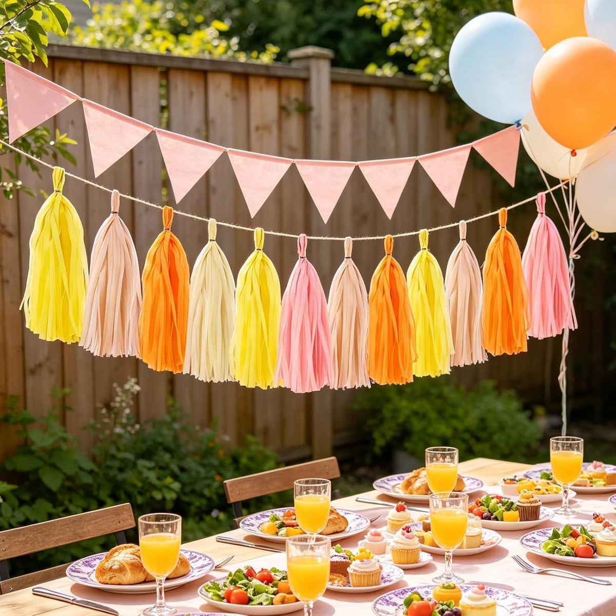 Pastellfarbene Quasten Girlande – 40 Stück für Party & Deko