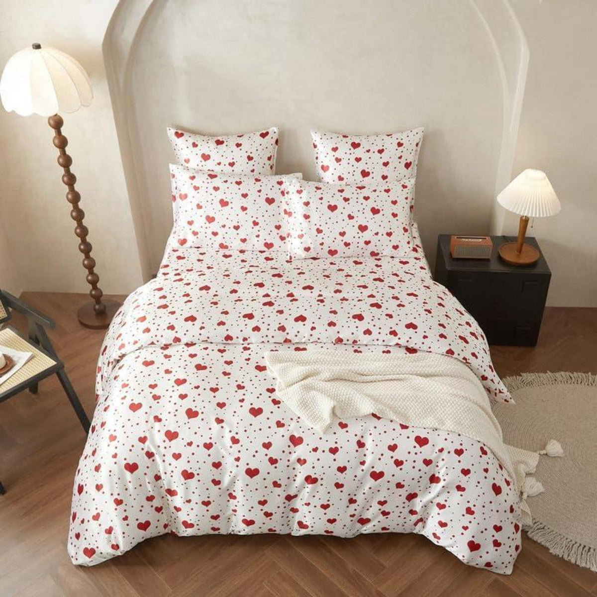 Gezu Satin Bettwäsche Set 135x200 Rot Herzen