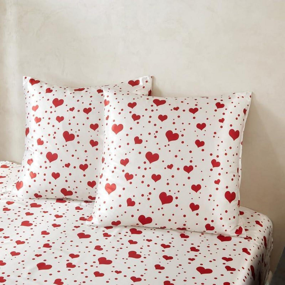 Gezu Satin Bettwäsche Set 135x200 Rot Herzen